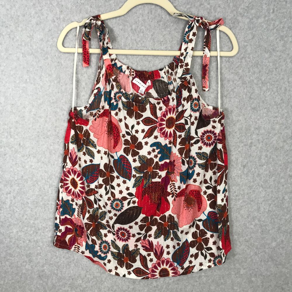 Jane Delancey Tank Top Small Red Metallic Tie Strap Flowy Cottage Boho Cowgirl
